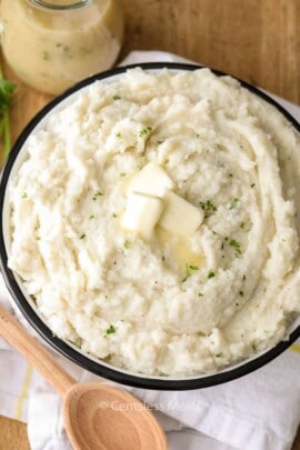 Bob Evans mashed potatoes with melted butter and parsley