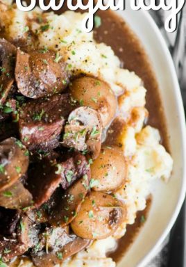 Beef burgundy in a bowl with writing