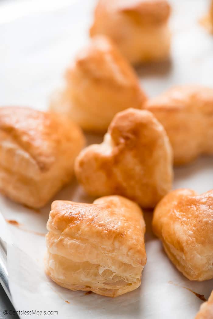 Heart-shaped biscuits on parchment paper