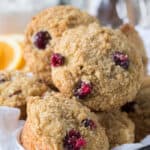 Cranberry orange muffins in a basket