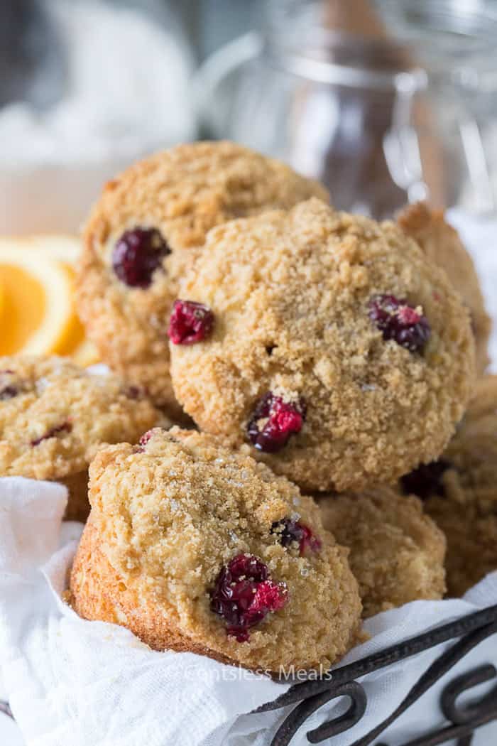 Cranberry orange muffins in a basket