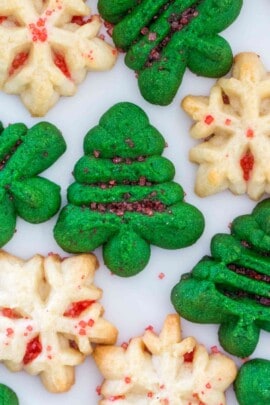 Christmas shaped spritz cookies with sprinkles