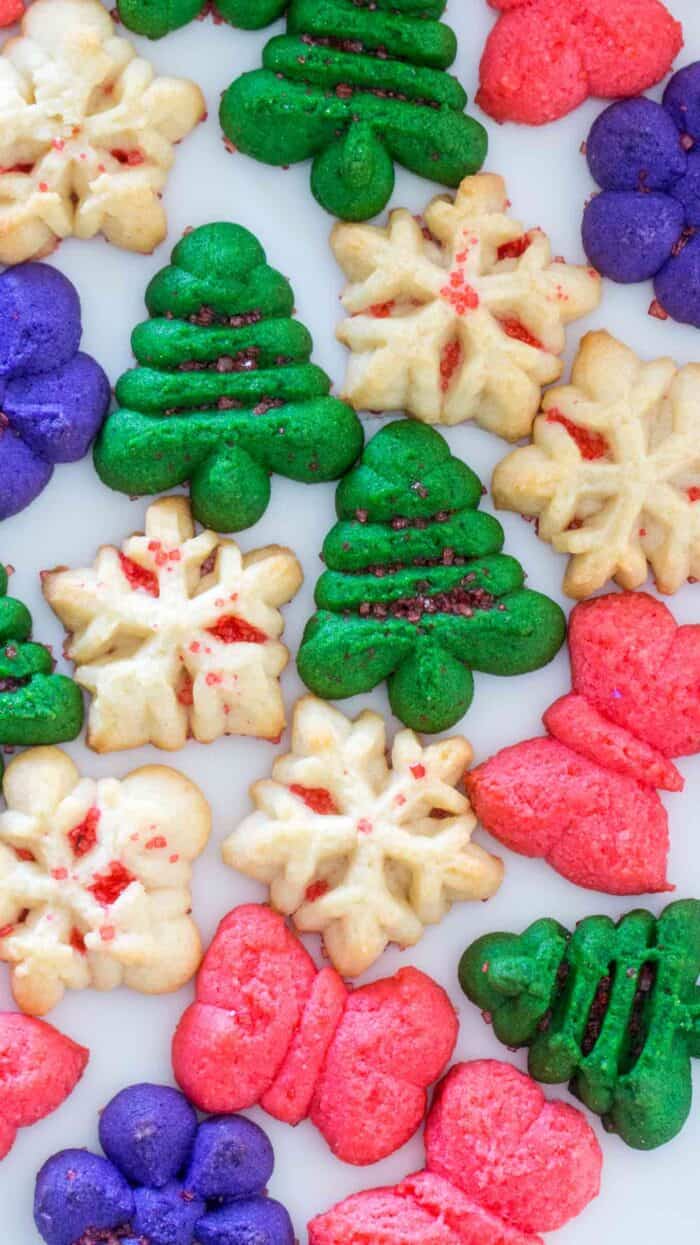 Spritz cookies with colors and sprinkles