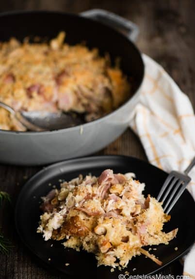 chicken cordon bleu casserole on plate