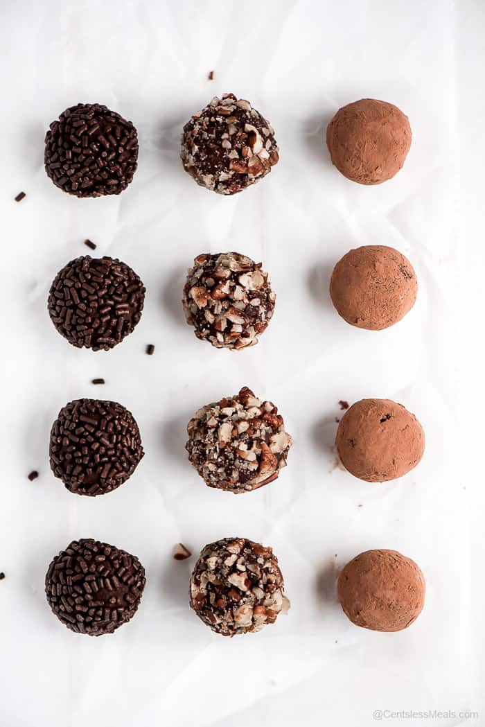 Chocolate truffles on parchment paper