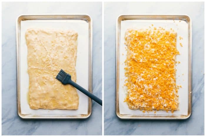 Steps to show how to make cheesy breadsticks