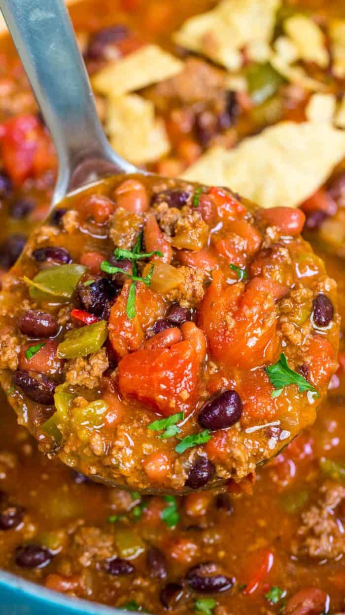 One Pot Taco Soup with a ladle