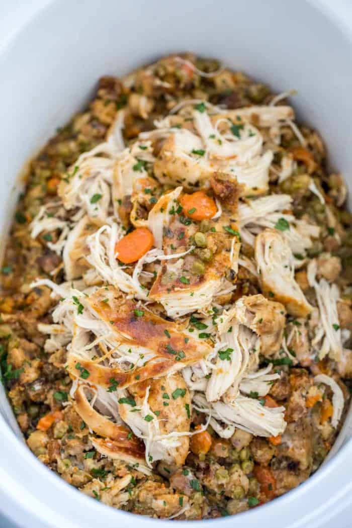 Crockpot Chicken and Stuffing in a crock pot