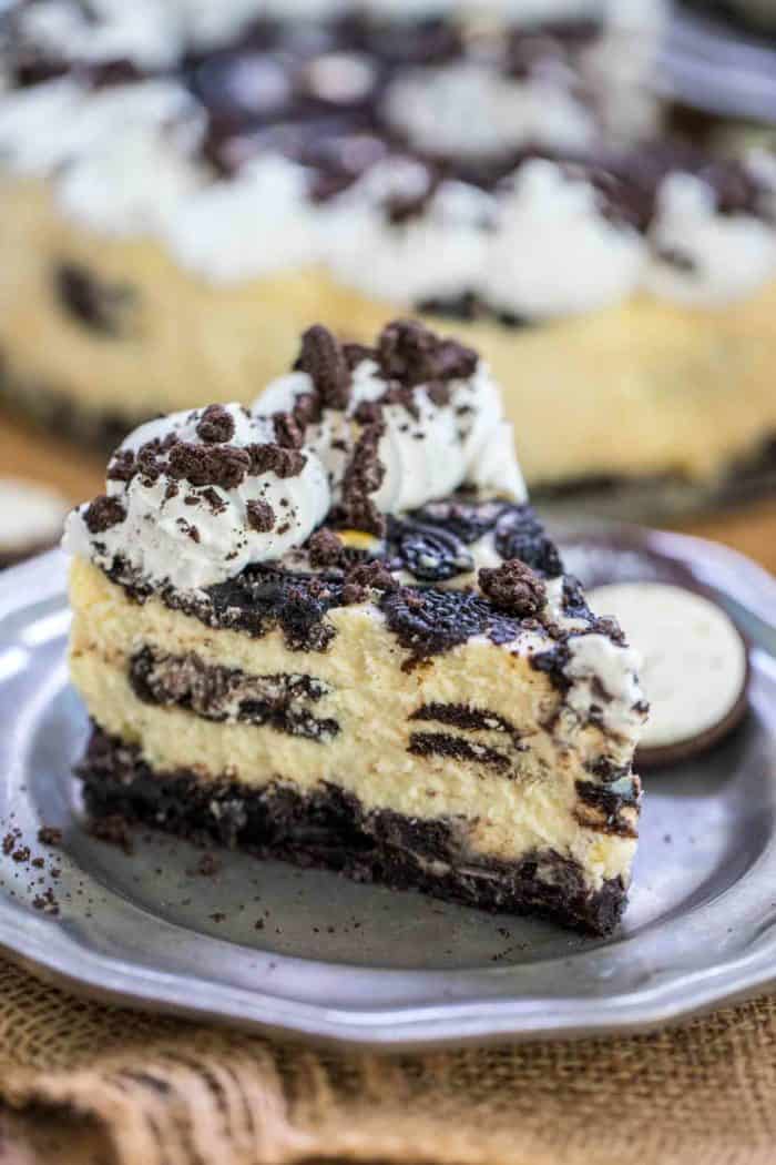 piece of Oreo Cheesecake on a plate