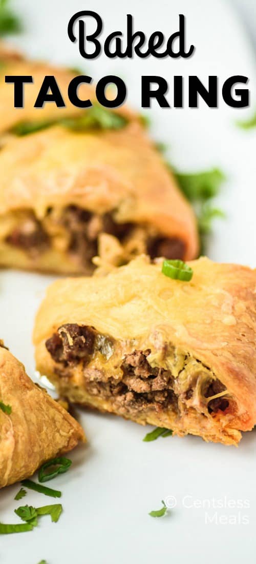 baked Taco ring with cilantro and green onion with a title