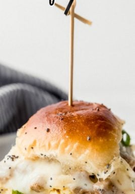 Breakfast slider on a plate with a title