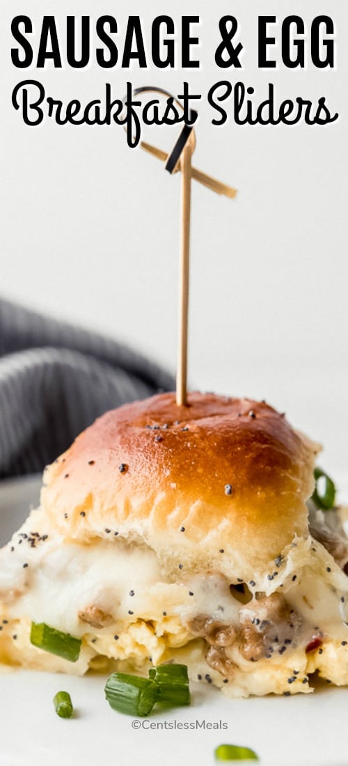 Breakfast slider on a plate with a title