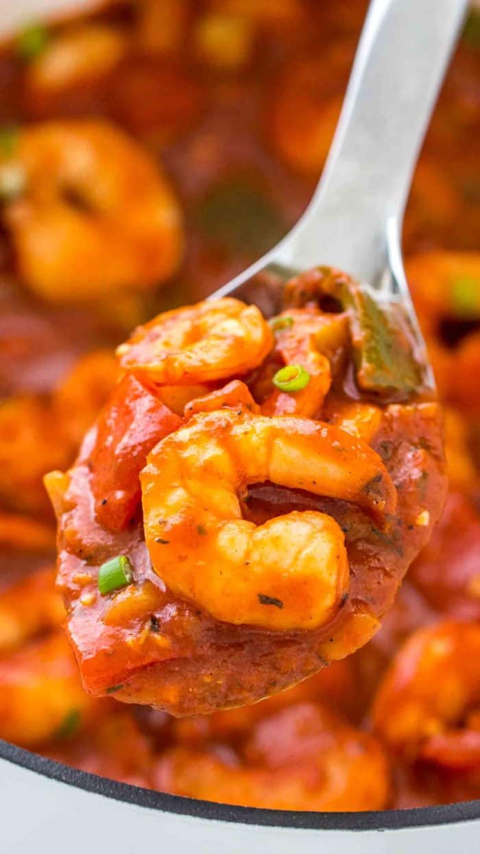 Shrimp Creole in a spoon