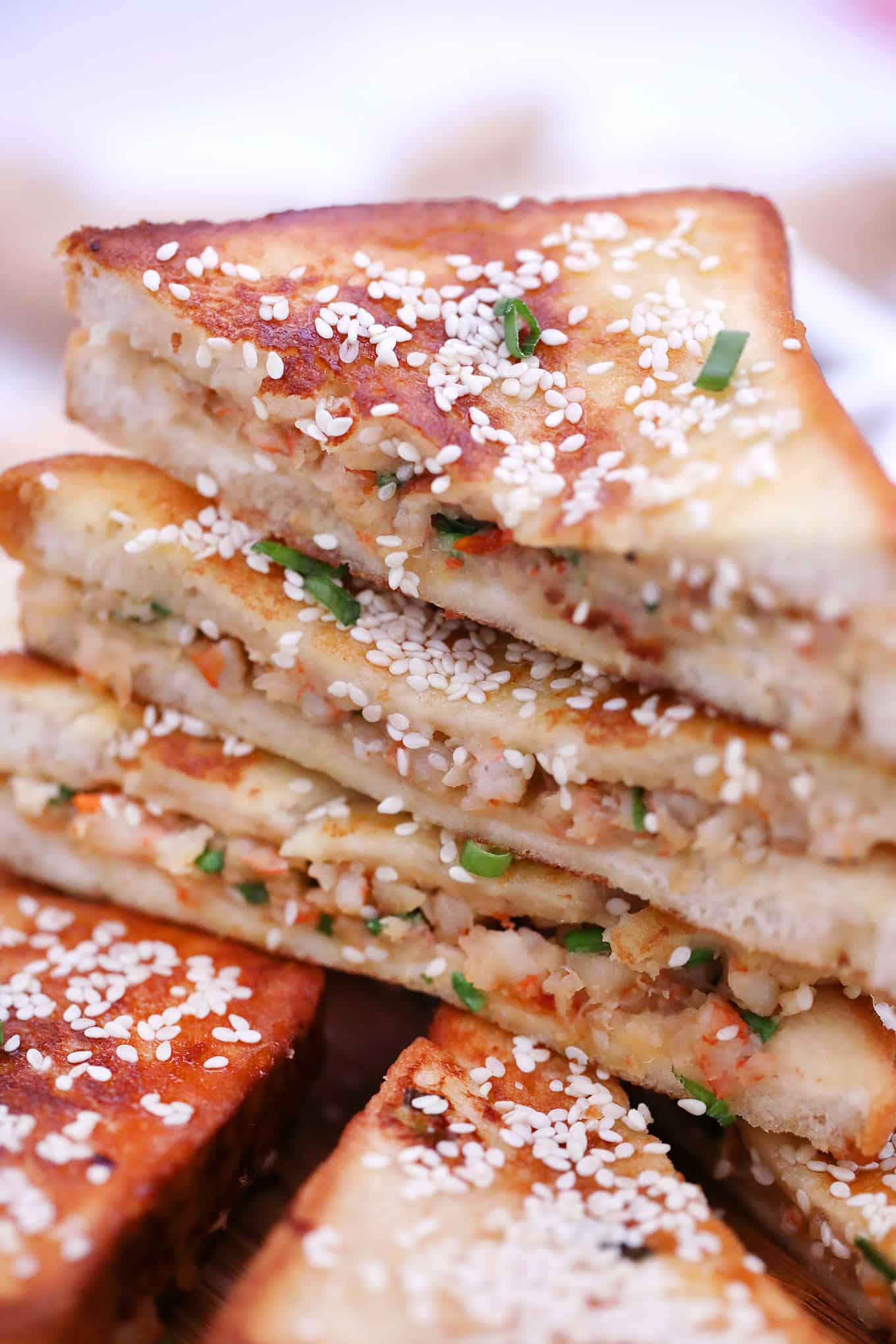 Chinese Shrimp Toast with sesame seeds and green onions