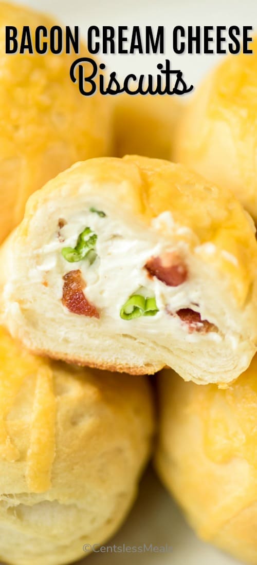 Bacon cream cheese biscuits with a title