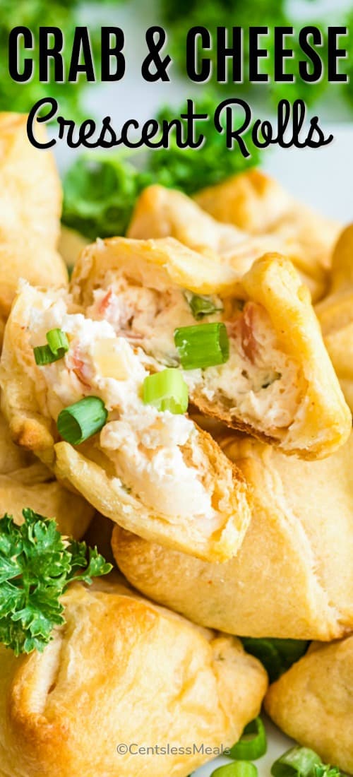Crab and cream cheese crescent rolls with writing