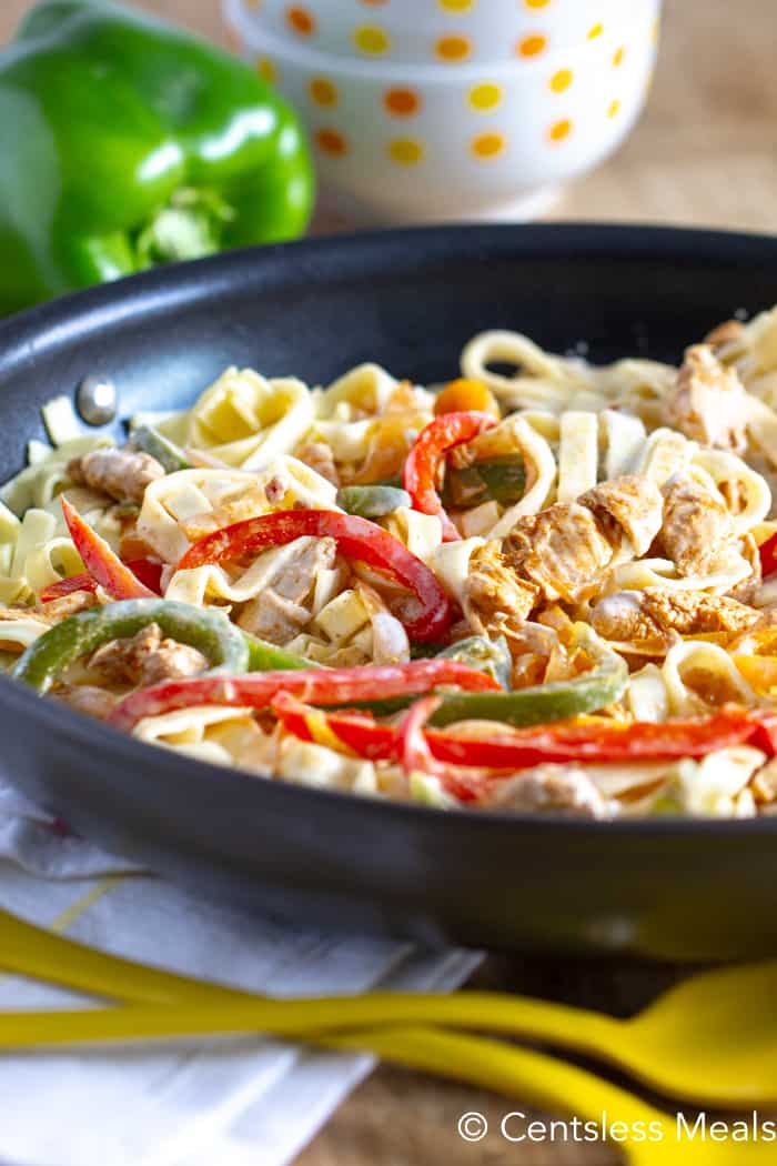 Fajita pasta in a pan