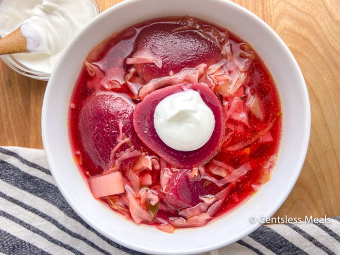 Beet Soup with Cheese Balls recipe