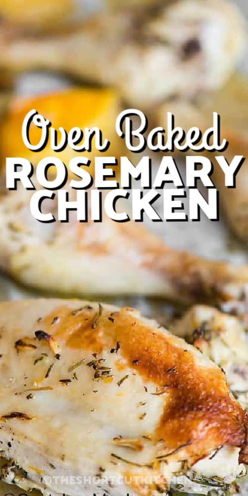 Close up of an Oven Baked Rosemary Chicken Breast with a title