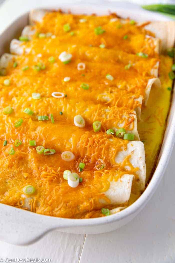 Breakfast Enchiladas in a casserole dish