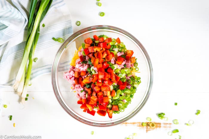 Breakfast Enchiladas ingredients in a bowl