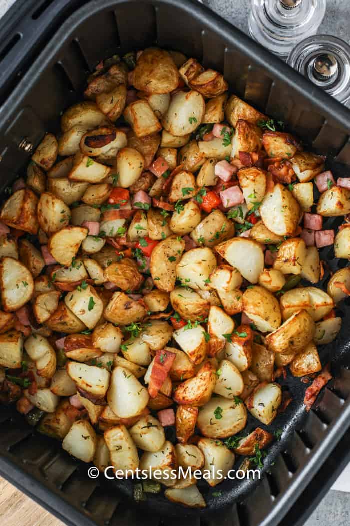 Air Fryer Home Fries in an air fryer after cooking