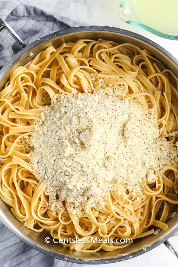 Cacio e Pepe in a pot before mixing ingredients