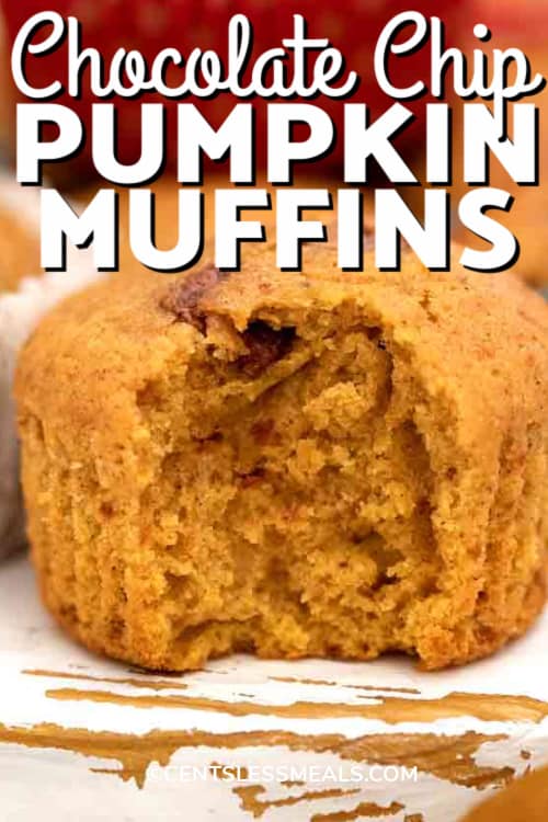 A Pumpkin Muffin with a bite taken out, with writing.