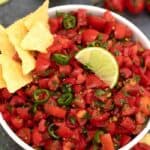 easy salsa served in a white bowl