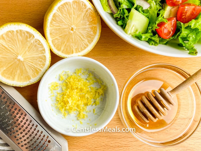 close up of ingredients to make Lemon Vinaigrette
