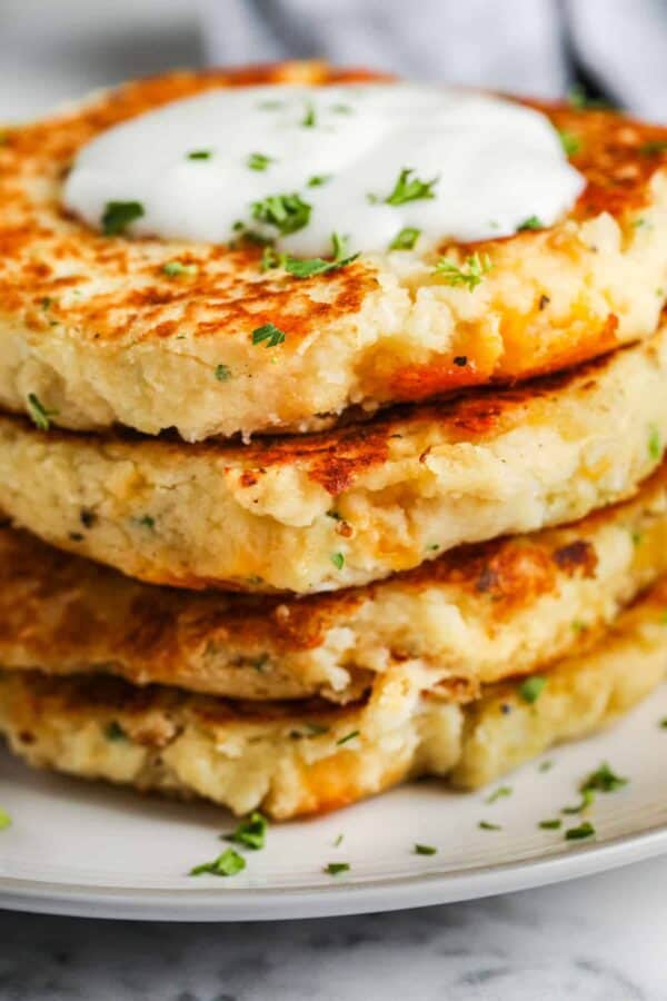 Loaded Mashed Potato Pancakes Recipe (30 min side!) - The Shortcut Kitchen