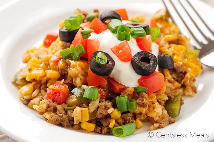 Easy Taco Casserole served in a white bowl