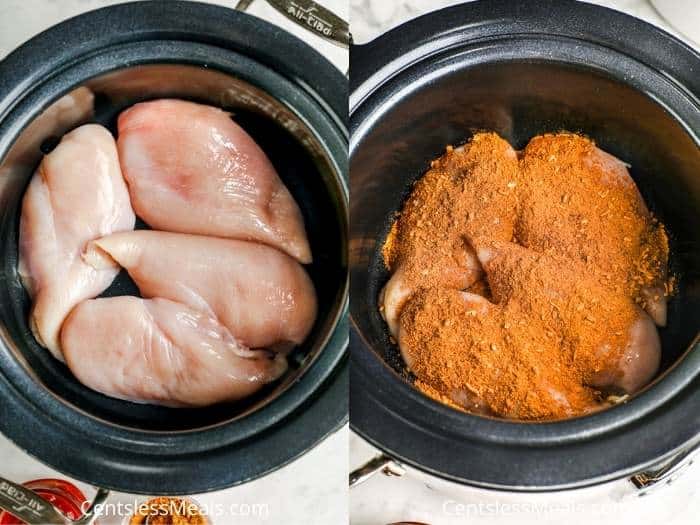 chicken with and without seasoning to make Crock Pot Chicken Tacos