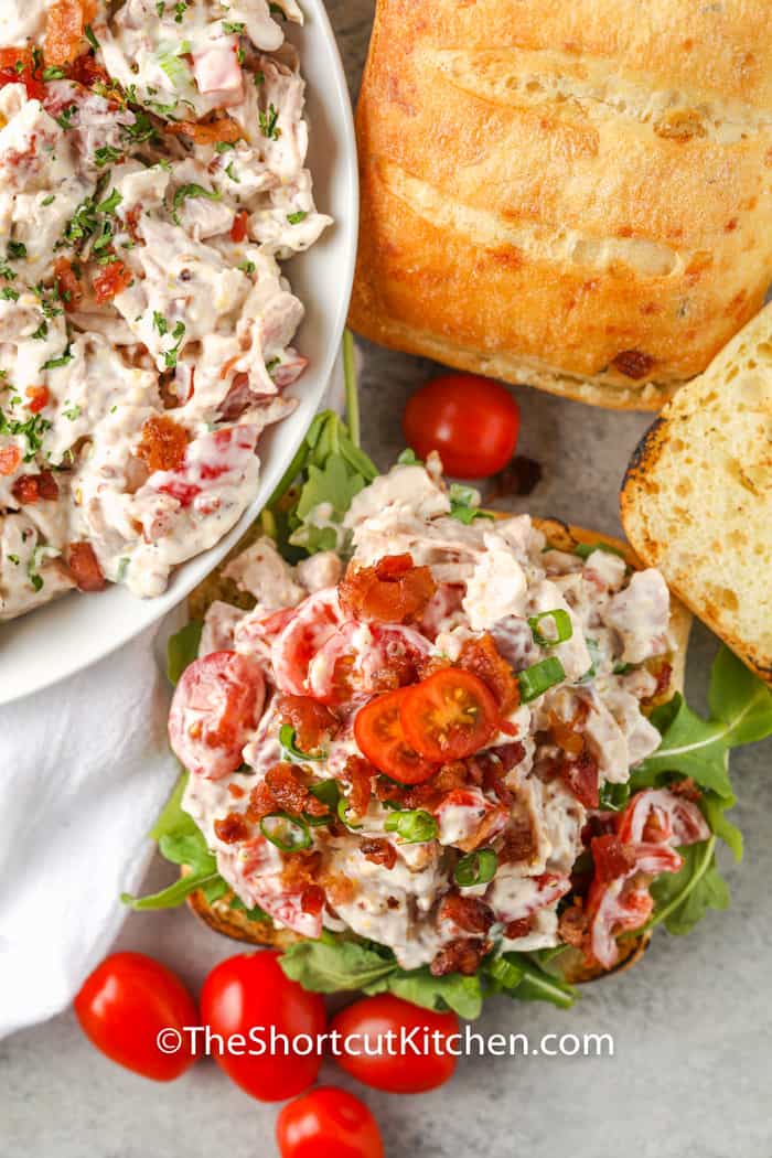 open faced BLT Chicken Salad Sandwich