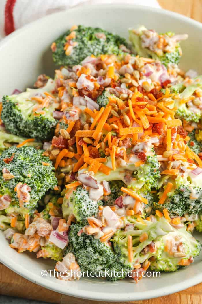 Broccoli Salad with cheese on top