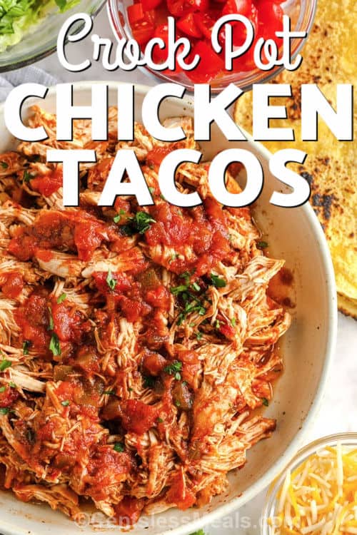 ingredients to make Crock Pot Chicken Tacos with a title