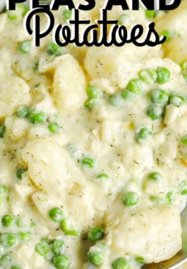 Creamed Peas and Potatoes with writing