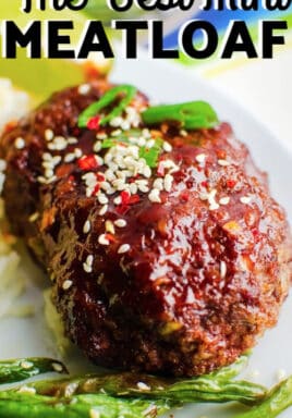 close up of Meatloaves with a Sweet Chili Glaze with a title