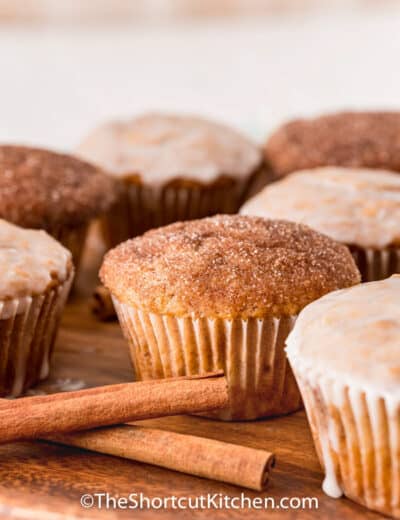 Cinnamon Sugar Muffins with cinnamon sticks