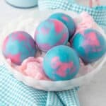 Cotton Candy Hot Cocoa Bombs in a bowl