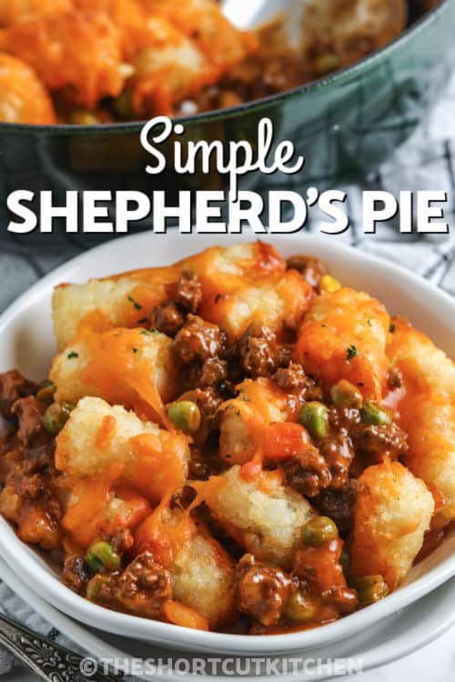 plated Shortcut Shepherd's Pie with writing