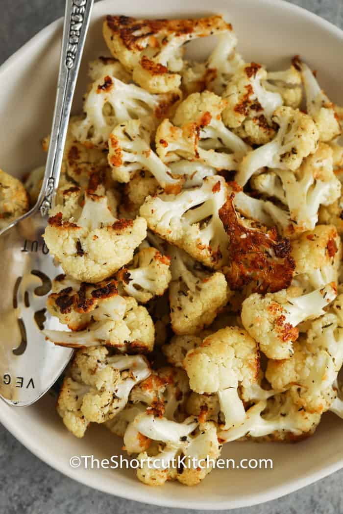 top view of Roasted Cauliflower in a bowl
