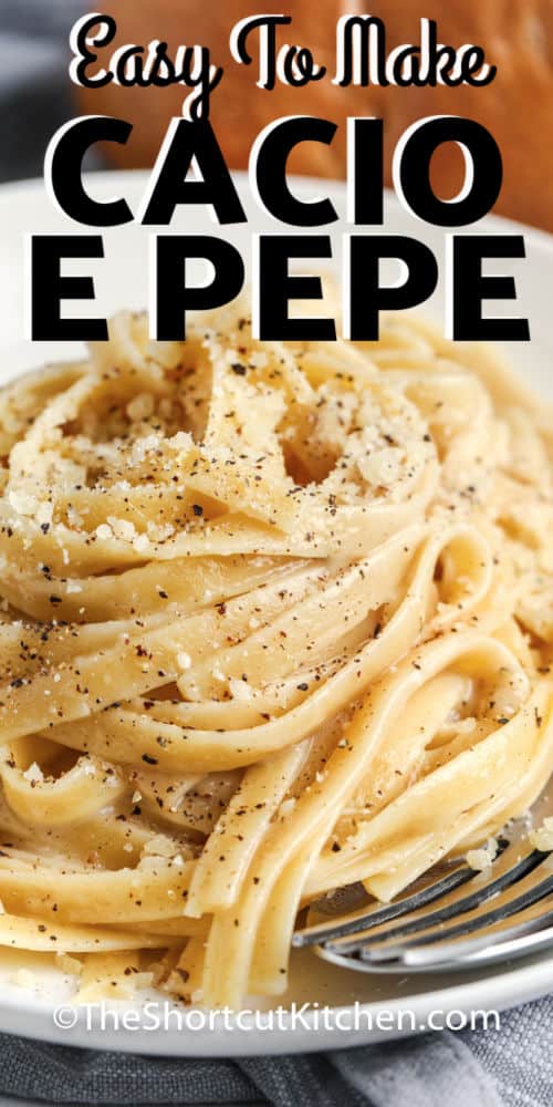 plated Cacio e Pepe with a title