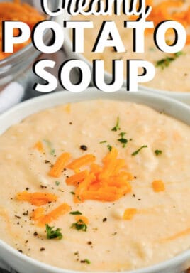 bowl of Creamy Potato Soup with a title