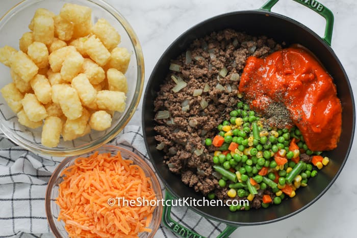 ingredients to make Shortcut Shepherd's Pie in the pan