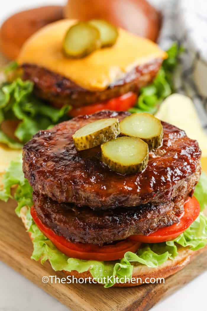 cooked Air Fryer Frozen Burgers on a bun