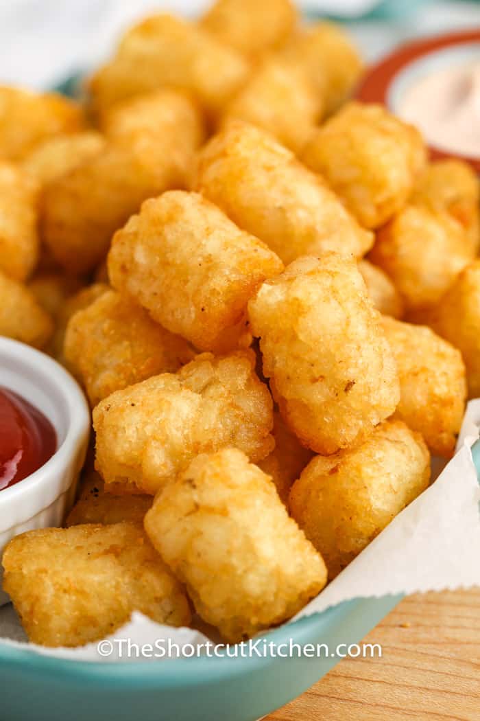 close up of plated Air Fryer Frozen Tater Tots