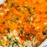 Chicken Broccoli Casserole cooked in a casserole dish