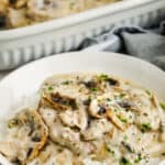 close up of plated Mushroom Hamburger Steak And Gravy