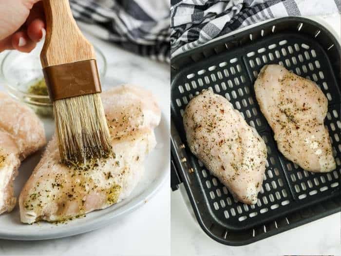 process of cooking Air Fryer Frozen Chicken Breasts